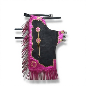 Cuissardes en cuir métallisé pour le travail, équipement d'équitation western pour cowboy de rodéo, cuissardes roses à franges, protection intégrale robuste - Product Image 1