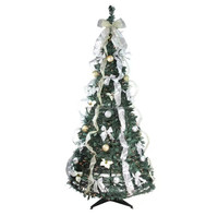 Sapin de Noël pop-up de 7 pieds, sapin de Noël pliable à LED avec rubans, fleurs et boules de Noël pour décorations festives