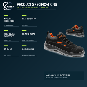 Unisex Safety <strong>Shoes</strong> with Nubuck Leather &amp; Microfiber Upper Anti-Puncture Midsole PU Outsole - Product Image 2