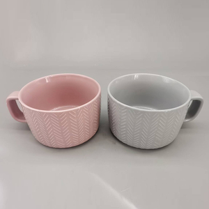 Tazas de sopa de cerámica en relieve, tazón de fideos con tira <span class=keywords><strong>Diagonal</strong></span>, restaurante creativo, hogar, listo para enviar, tazas de desayuno de porcelana - Product Image 5