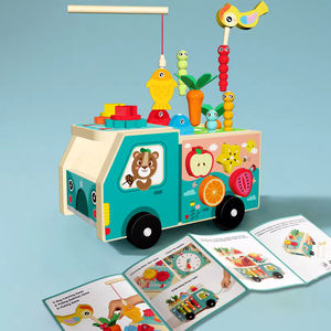 EDULAND Jouet Éducatif en Bois <span class=keywords><strong>6</strong></span> en 1 pour Enfants : Jeu de Ferme, Jeu de Frapper, Pêche, Tirer les Radis, Horloge, Attraper les Insectes, Voiture à Traîner – À partir de 3 ans - Product Image 4