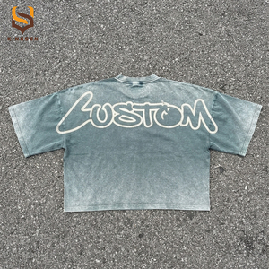 T-shirts OEM à col rond, coupe ample, avec impression graphique personnalisée, 300 g/m², effet délavé soleil, style streetwear pour hommes - Product Image 1