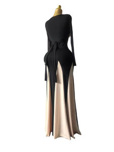 Stok iki renk uzun kollu kadın elbise örgü kavisli Maxi elbise artı boyutu Vestidos <span class=keywords><strong>M</strong></span>-2XL - Product Image 5