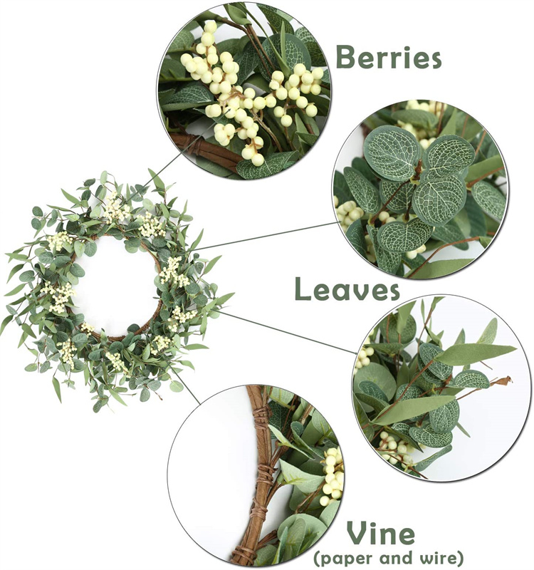 20inch Artificial Eucalyptus Leaves Wreath with Big Berries for Front Door Wall Window  Decoration