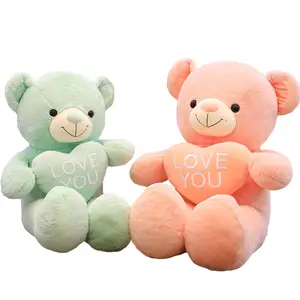 Wholesale Teddy Bear Stuffed Plush Toy Green Hugging Heart Stuffed Bear Dolls Teddy Bear With Heart Valentines Plush Toy