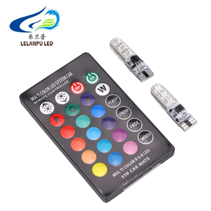 W5W Led Light 194 501 T10 RGB BulbsとRemote Controller T10 6SMD 5050 Silicone Strobe Car Wedge Side Lamp