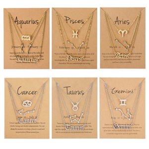 Conjunto de joyería a la moda para adultos, collar de astrología inglesa antigua con signo de estrella del zodiaco 12, Horóscopo hipoalergénico - Product Image 3