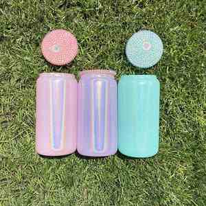 Bouteille en verre scintillante de 16 oz avec couvercle diamanté, couleurs bleu, rose, blanc, argent, violet, effet brillant, pour sublimation - Product Image 2