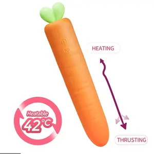 Vibrador consolador de silicona de empuje de zanahoria de calefacción para mujeres, vibrador de juguete sexual de silicona líquida para estimulación del punto G