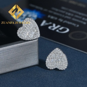 Wholesale Price <b>Heart</b> Shape Stud <b>Earring</b> Hip Hop 925 Sterling Silver baguette Moissanite Luxury Stud <b>Earring</b> - Product Image 6