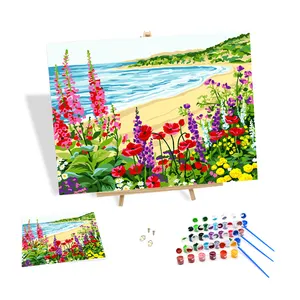 Hot Selling Painting Op Nummer Kleurrijk Bloemenstrand 3d Print Verf Op Nummer Huisdecorgeschenken