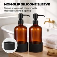 Distributeur de savon rechargeable en verre ambré de 16 oz, flacon pompe pour savon à vaisselle, distributeurs avec pompe en acier inoxydable et manchons en silicone