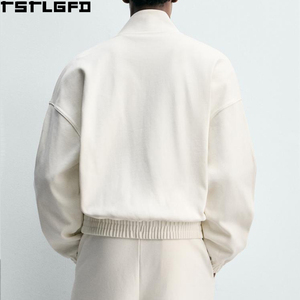 Sweat-shirt à col montant et fermeture éclair intégrale pour <span class=keywords><strong>homme</strong></span>, coupe ample, couleur crème – Fabricants de sweats à capuche et sweats pour hommes en gros - Product Image 4