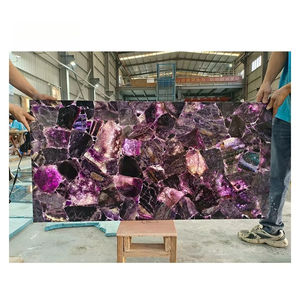 Dalles de pierre de cristal de fluorite translucide rétroéclairée naturelle de couleur violette pour panneau mural/comptoir/revêtement de sol - Product Image 5