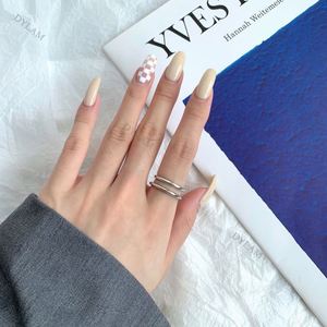 Dylam Minimalistic Double Circle Bulk Sale Chunky <b>Dainty</b> Jewelry Platinum Retainer Cuff Free Size Silver <b>Ring</b> - Product Image 5