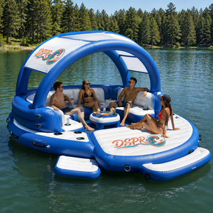 Île flottante gonflable Big Arch Shade bleue et blanche avec coussins moelleux <span class=keywords><strong>pour</strong></span> les vacances d'été en famille sur le lac - Product Image 1