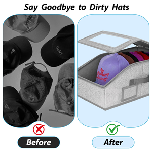 Foldable Rectangular Hat <b>Storage</b> <b>Box</b> with Clear Window for <b>Stackable</b> Baseball Caps for Closet - Product Image 5