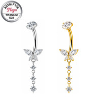 Piercing de nombril Freya avec pendentif, en Titane F136, Zircon brillant de qualité 5A, Barbell incurvé 14G, à filetage interne