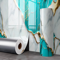 Panneaux muraux autocollants 3D en PVC et mousse XPE, motif marbre vert clair et or, imperméables et antidérapants pour intérieur