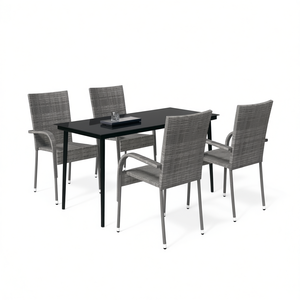 <b>Grey</b> Rattan Garden Dining Set 4 Seater Metal <b>Frame</b> Contemporary Outdoor Furniture Weather Resistant - Product Image 1
