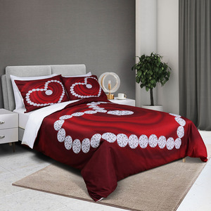 Parure de lit romantique en microfibre 100% <span class=keywords><strong>imprimée</strong></span> en 3D avec motif de cœur rouge, housse de <span class=keywords><strong>couette</strong></span> de luxe en diamant, ensemble de draps légers - Product Image 2