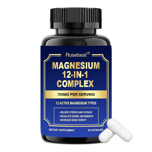 Cápsulas <span class=keywords><strong>de</strong></span> Complejo <span class=keywords><strong>de</strong></span> Magnesio Vegano 700mg 12 en 1 <span class=keywords><strong>de</strong></span> Marca Privada Rosebest con Fórmula y Empaque Personalizables, Certificado GMP - Product Image 1