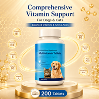 Tablet Multivitamin Hewan Peliharaan 200 Tablet Suplemen Kesehatan Harian Vitamin A B1 B2 B6 D3 E Peningkat Nutrisi Imunitas OEM Label Pribadi