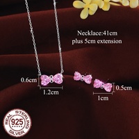 Ensemble de bijoux en CZ double cœur rose, collier avec pendentif en forme de nœud et boucles d'oreilles pour femmes, en argent sterling 925, cadeau romantique pour mariée