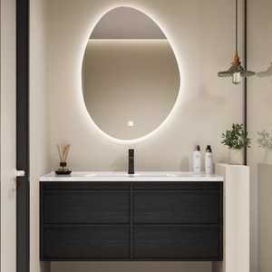 Meuble de salle de bain moderne de luxe avec vasque en céramique, armoire en bois massif et MDF, miroir intelligent, finition laquée - Product Image 6