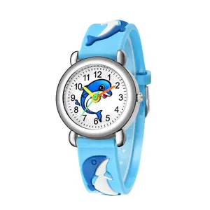 Groothandel Voorraad Leuke Cartoon Dier Student Kids Horloges Blauwe Dolfijn Horloges Voor Kinderen Vriendelijker Uhr