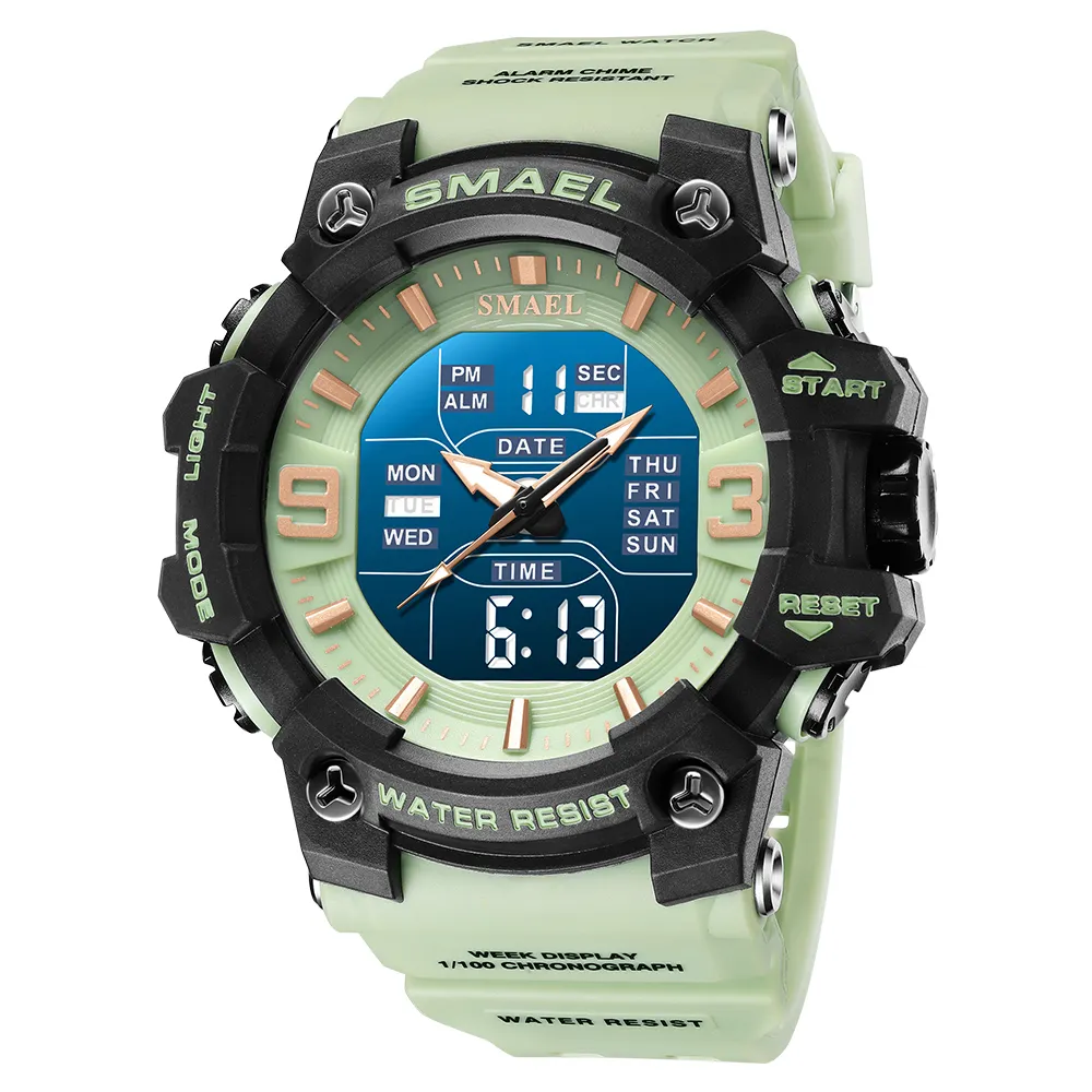 SMAEL 8049 שעון גברים חדש סגנון דיגיטלי עמיד למים ספורט צבאי שעונים גברים של הלם אנלוגי תצוגה <span class=keywords><strong>כפולה</strong></span> שעון
