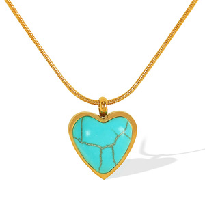 Collar con Colgante de Turquesa en Forma de Corazón, Bisel de Acero Inoxidable Dorado, Joyería para Regalo - Product Image 5