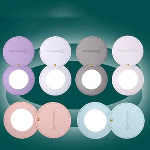 Wholesale Portable Customizable LOGO PU <b>Round</b> Leather Makeup Mirrowith Logo for <b>Small</b> Gift - Product Image 5