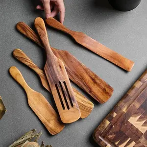 5 pièces en bois cuisine Spurtlas ustensile ensemble à la main en bois spatule fendue agitation spatule cuisine ustensiles de cuisine