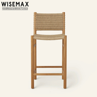 Chaise haute de bar WISEMAX FURNITURE de style médiéval en bois naturel avec siège en rotin tressé, chaise de bar de cuisine pour café, boutique, hôtel
