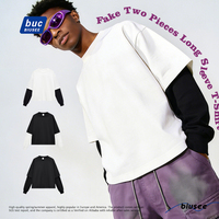 T-shirt Boxy Homme Unique à Manches Longues Personnalisé en Gros Nouveau 100% Coton avec Manches Superposées Faux Effet
