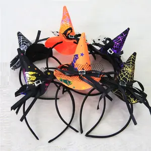 Ghost Black Witch Pointed Hat Spider Web Headband Hairband Hair Hoop Headwear Carnival Halloween Decoration Party Dress Cosplay