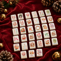 Jeu de Mahjong Américain en Acrylique Double Couche Incrusté, Motif Chat de Dessin Animé Mignon de Noël, Collection Festive, Cadeau, Tuiles de Mahjong