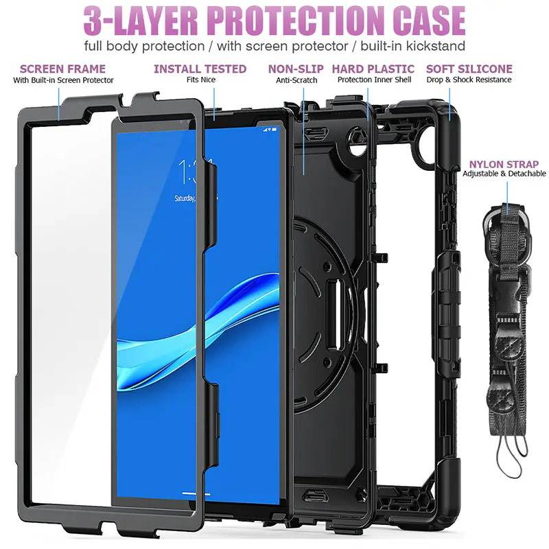 Untuk Lenovo M10 Plus Casing Pelindung TPU 2 In 1 Penutup Belakang Hibrid Kickstand untuk Lenovo M10 Plus 2nd Gen X606F