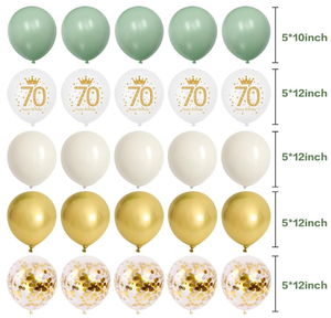 Décorations <span class=keywords><strong>de</strong></span> fête d'<span class=keywords><strong>anniversaire</strong></span> 40-70 ans vert sauge et blanc : Bannières, drapeaux, <span class=keywords><strong>chemin</strong></span> <span class=keywords><strong>de</strong></span> <span class=keywords><strong>table</strong></span>, ballons en aluminium 0-9, ballons imprimés, décorations <span class=keywords><strong>de</strong></span> gâteau - Product Image 6