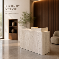Comptoir de réception d'hôtel européen en marbre naturel, bureau de spa en forme de L avec éclairage LED, comptoir d'accueil de luxe pour salon
