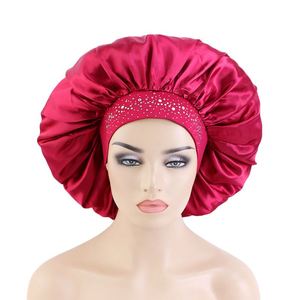 Gorros de dormir de banda ancha grande, gorro de cabeza de diamantes de imitación, banda elástica para el cabello, gorros de satén - Product Image 2
