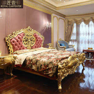 Letto Matrimoniale di Lusso 1,8m con Foglia d'Oro, Stile Europeo Francese Italiano, Mobili <span class=keywords><strong>Classici</strong></span> Intagliati in Legno Massello, Set Camera da Letto - Product Image 3