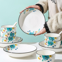 Vaisselle nordique en céramique, bol, cuillère, disque, coffret cadeau, service de vaisselle en porcelaine verte, vente en gros