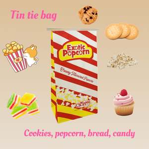 Custom Personalized Logo Print Food Grade Kraft Brown Popcorn Package Pop Corn Paper <b>Bags</b> with Tin Tie Lock Paper <b>Bag</b> - Product Image 3