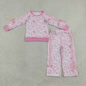 Conjunto Casual de 2 Piezas para Niñas Pequeñas RTS Boutique, Camisa de Manga Larga con Estampado de Rosas y Lazos, Pantalones Anchos - Product Image 2