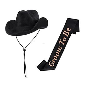 قبعة راعية بقر أبيض/أسود مع حجاب للعروس/وشاح للعريس لحفلات العزوبية ديكور زفاف ريفي دش زفاف HS1672 - Product Image 4