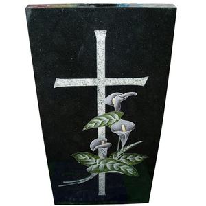 Изготовленный На Заказ резной Лили крест дизайн надгробия и памятники натуральный черный Galaxy гранитные надгробные плиты и памятники - Product Image 2