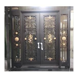 Puerta de entrada de hierro al por mayor puerta de entrada de hierro de acero personalizada puerta de entrada doble forjada de metal frontal diseño de rotura térmica - Product Image 2