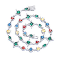 Chaîne de pull unisexe plaquée or, style européen et américain, étoile à quatre branches, micro-incrustée de zircon coloré, en laiton